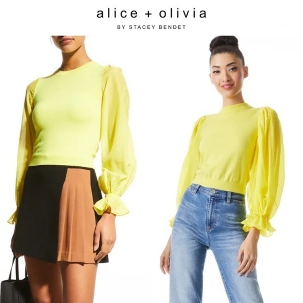 ALICE + OLIVIA KIRIE COMBINATION SLEEVE SWEATER XS 330$ NWT